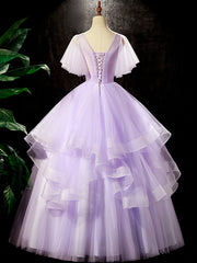 Prom Dresses Dress, Fairy Purple Floral Floor Length Prom Dress, Beautiful V-Neck Party Birthday Dress