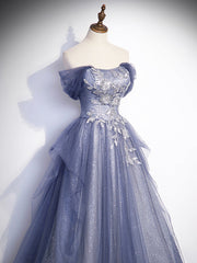 Homecoming Dress Idea, Charming Tulle Sequins A-Line Prom Dresses, Off the Shoulder Floor-Length Formal Dresses