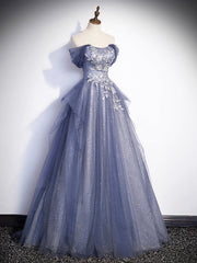 Homecoming Dress Beautiful, Charming Tulle Sequins A-Line Prom Dresses, Off the Shoulder Floor-Length Formal Dresses