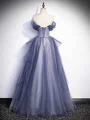 Homecoming Dresses Beautiful, Charming Tulle Sequins A-Line Prom Dresses, Off the Shoulder Floor-Length Formal Dresses