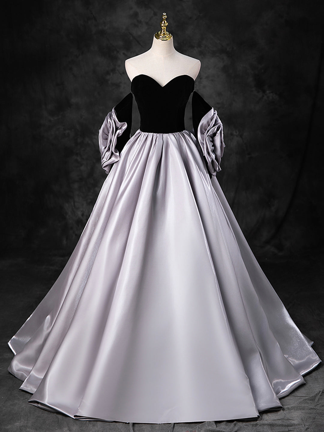 Bridesmaid Dresses Website, Black Sweetheart Neck Velvet Floor Length Formal Dress, Detachable off Shoulder Chic Party Dress