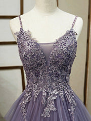 Sage Green Bridesmaid Dress, Purple Spaghetti Straps Lace Prom Dress, Lovely Tulle Corset Floor Length Evening Dress